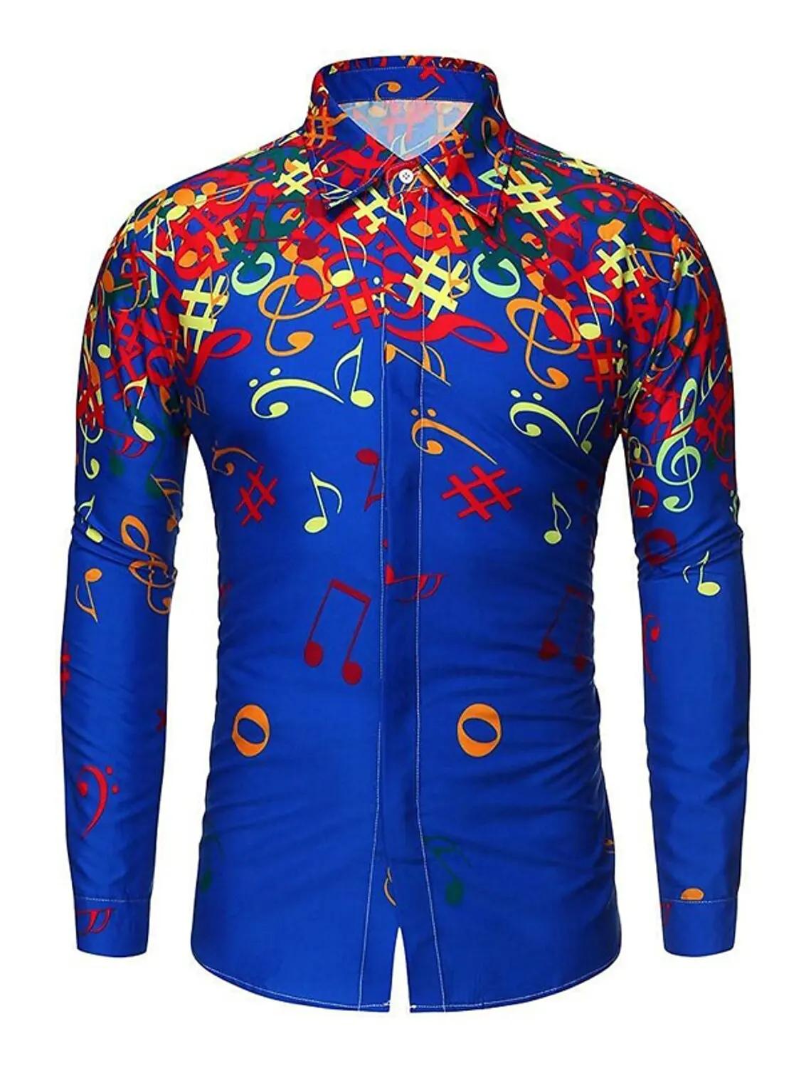 Chemise boutonnée pour hommes, col Notes de musique, impression 3D, vacances quotidiennes, manches l