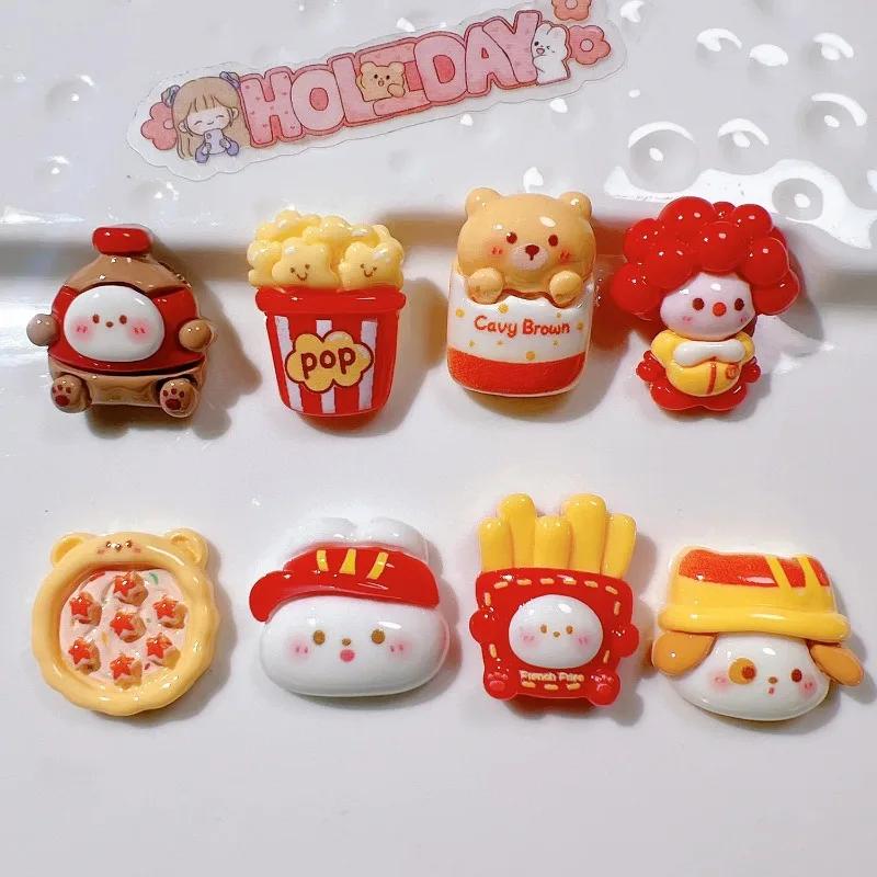 10 pièces dessin animé Pizza lapin frites Flatback résine Cabochon Scrapbooking téléphone accessoire