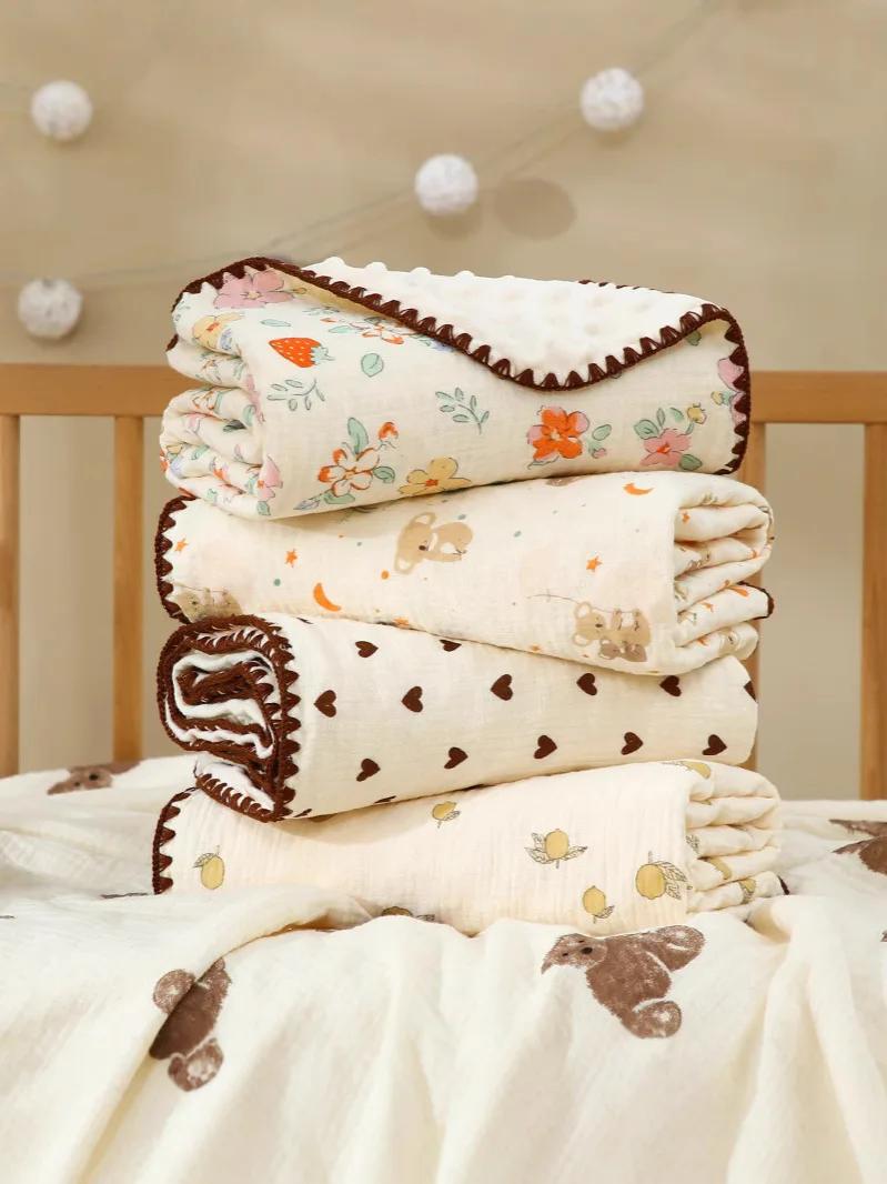 Couverture imprimée ours pour nouveau-né, en pur coton, Double gaze, serviette de bain pour bébé, 10