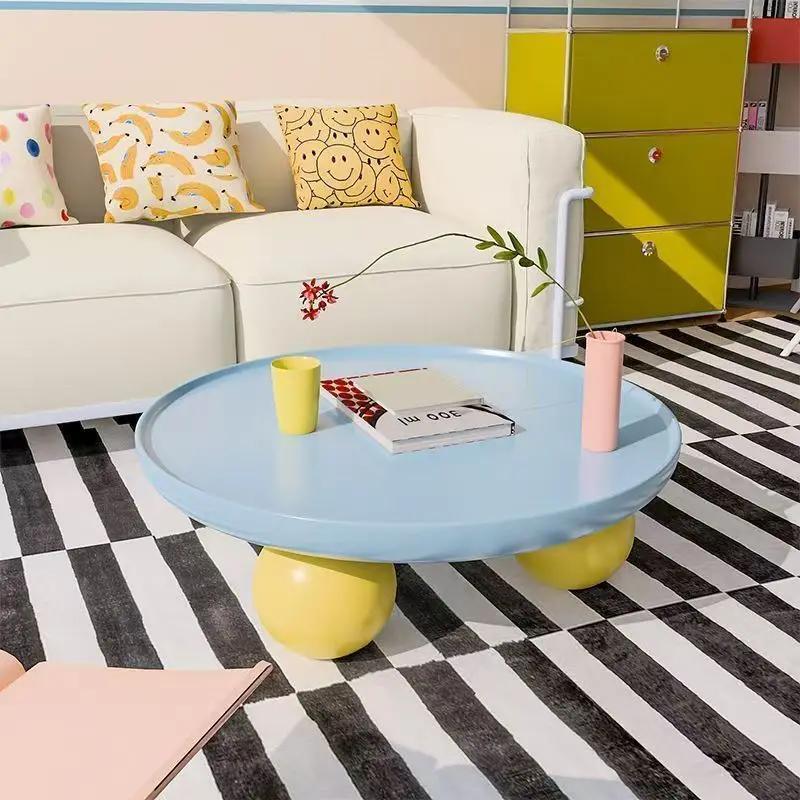 Table basse ronde crème française 2025, Simple et moderne, Dopamine, salon, maison, Table basse créa