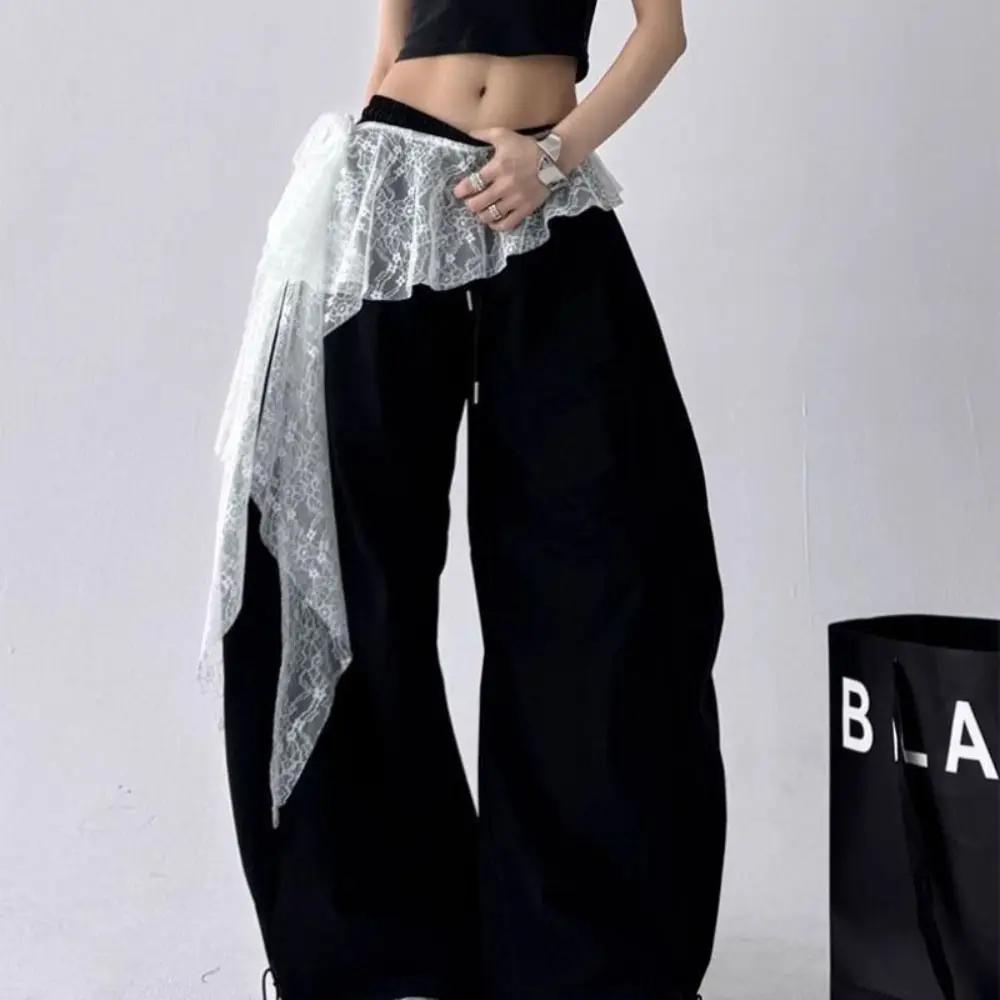 Jeans pantalons décor brodé fleur dentelle Mini jupe irrégulière voir à travers des jupes froncées t