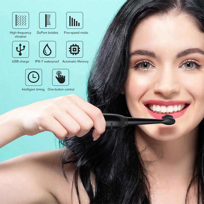 Brosse à dents électrique, Mode 5 vitesses, chargement USB, 4 couleurs, étanche IPX7, ultrasonique,