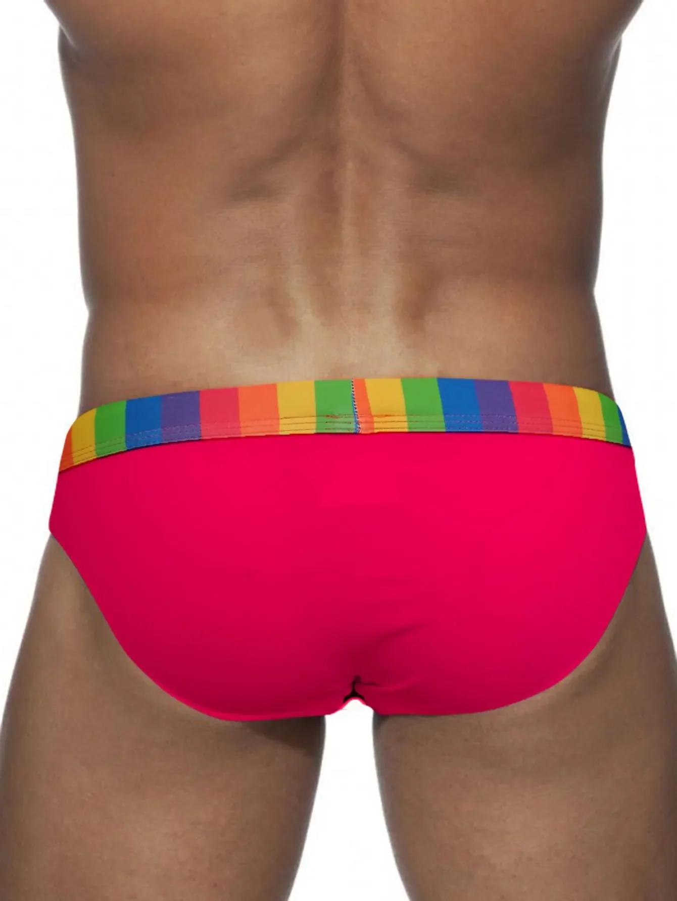 Maillot de bain à rayures arc-en-ciel pour homme, slip de bain sexy, poudres de contour, bikini, sho