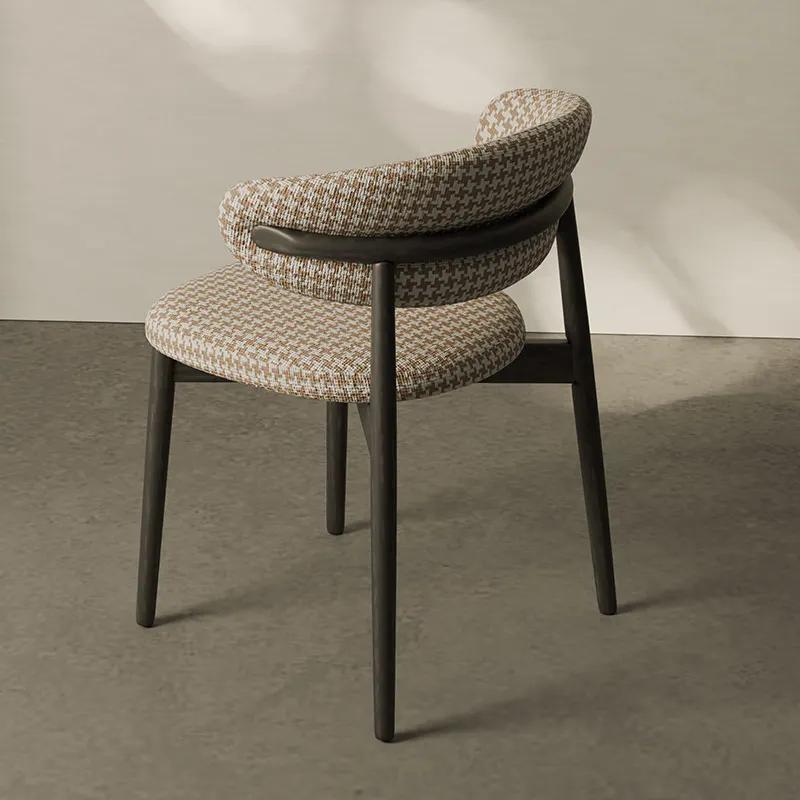 Chaise de salle à manger design rétro en bois massif, tabouret à dossier en tissu de style brochure