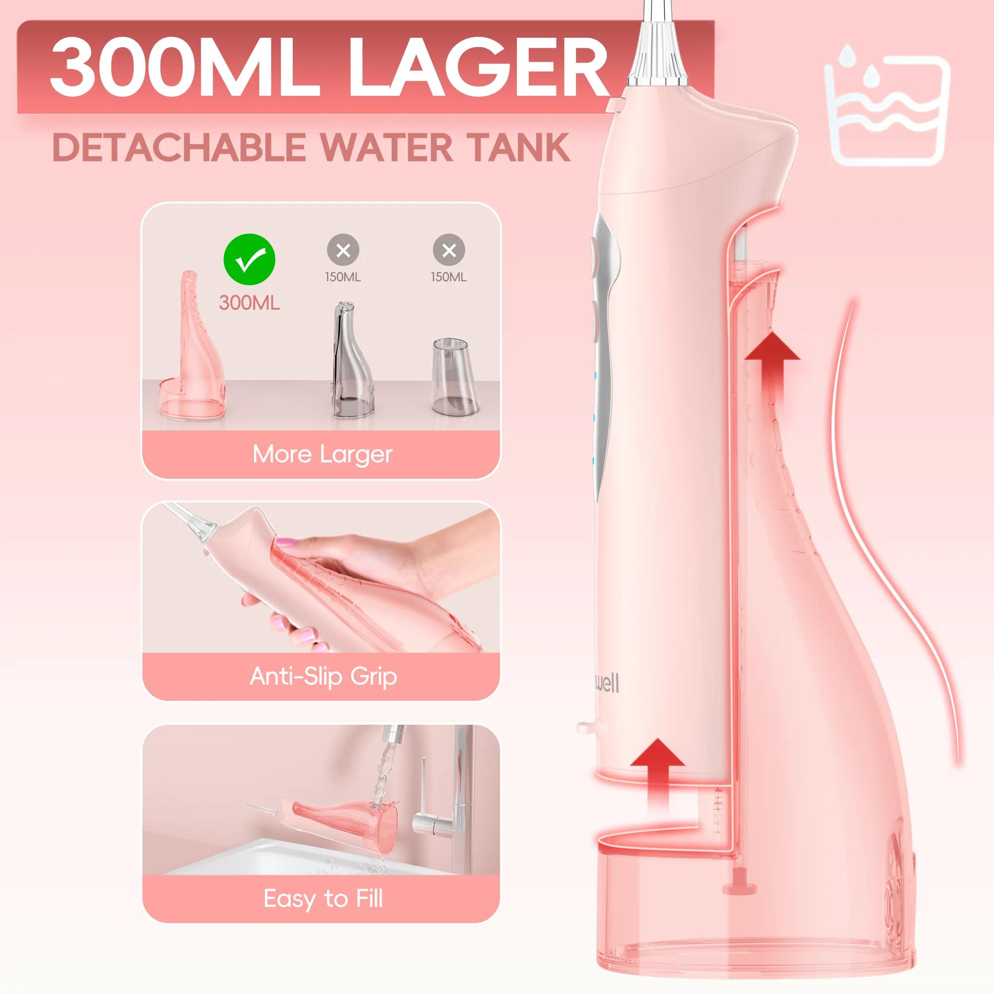 Mornwell Nouveau D52 Jet de Fil Dentaire à Eau Rechargeable Portable 300ML 4 Buses Irrigateur Buccal