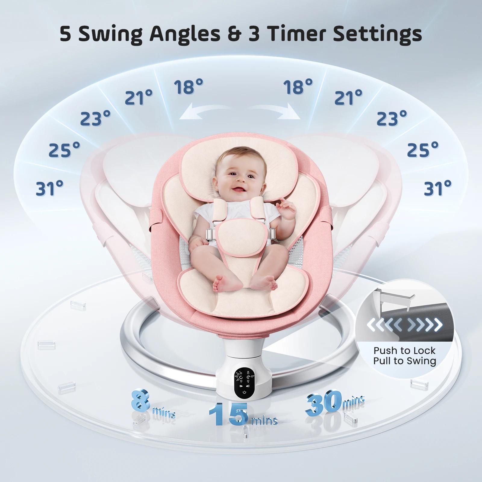 Balançoire électrique pour bébé avec 3 minuteries, application et télécommande Transat, 5 vitesses d