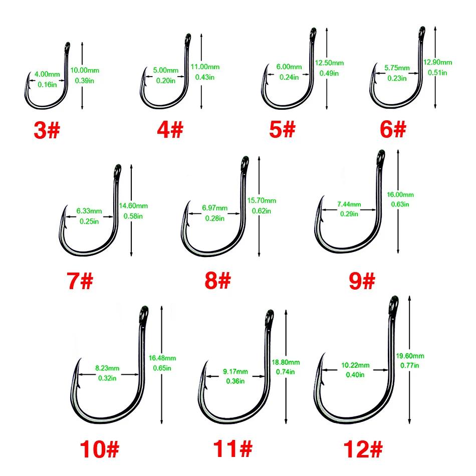 100 pièces taille 3-12 # Hameçons à œil annulaire, hameçon de pêche circulaire en acier à haute te