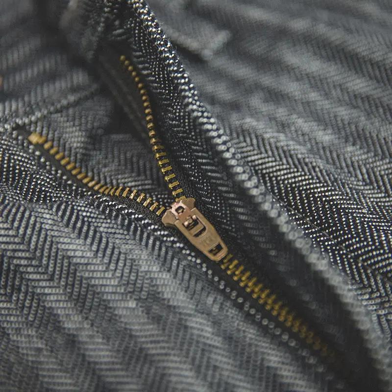 Maden Retro 12,8 oz jean rayé gris coupe droite zippé avec poches pantalon polyvalent à chevrons pou