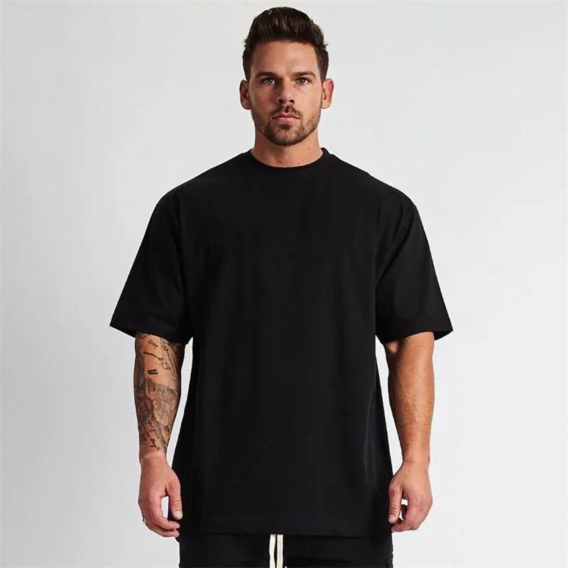 Couleur unie Gym course Sport vêtements Fitness surdimensionné chemise en coton ample hommes Hip Hop