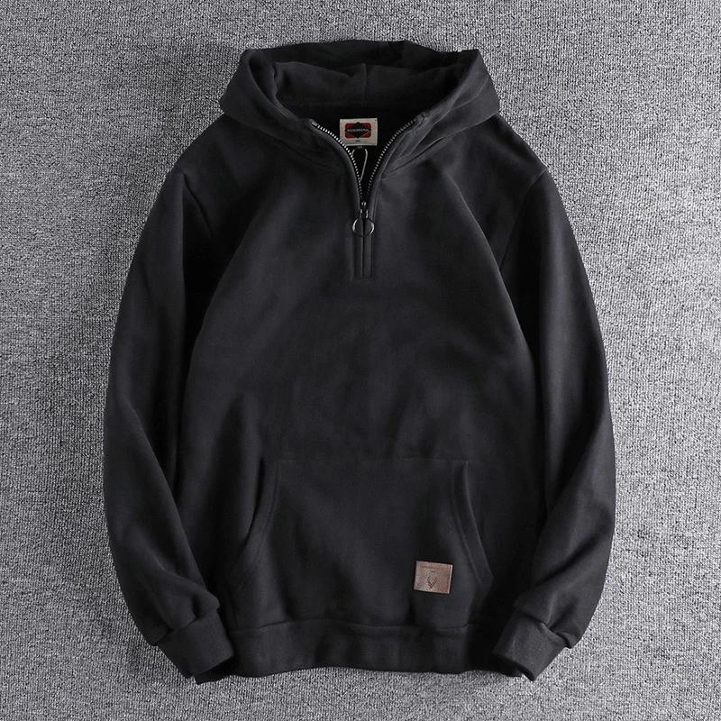 Sweat à capuche en velours épais pour homme, sweat-shirt rétro américain, épais, en coton pur lavé,