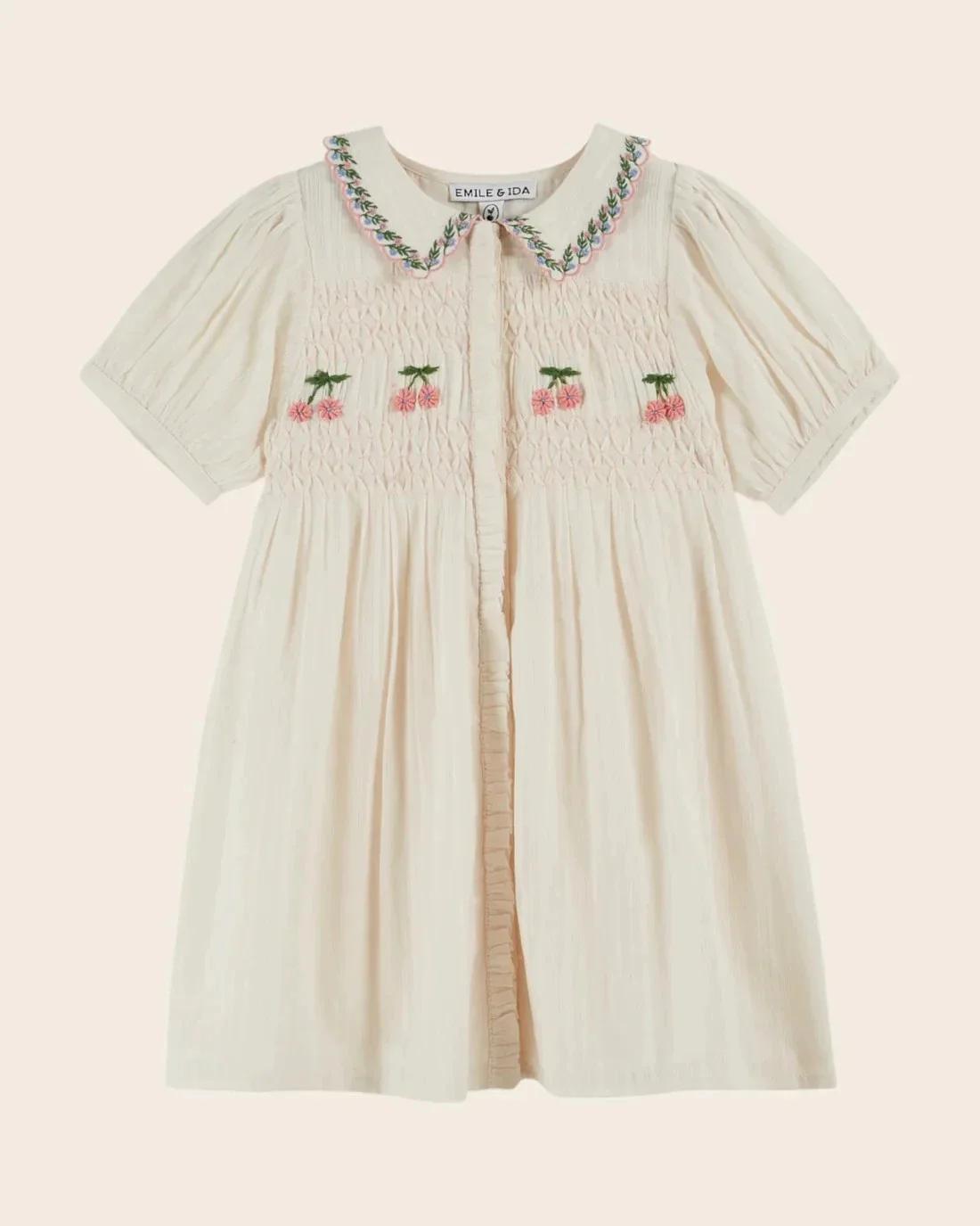 Robe en jean plissée pour fille, broderie florale, manches courtes, style princesse, collection été