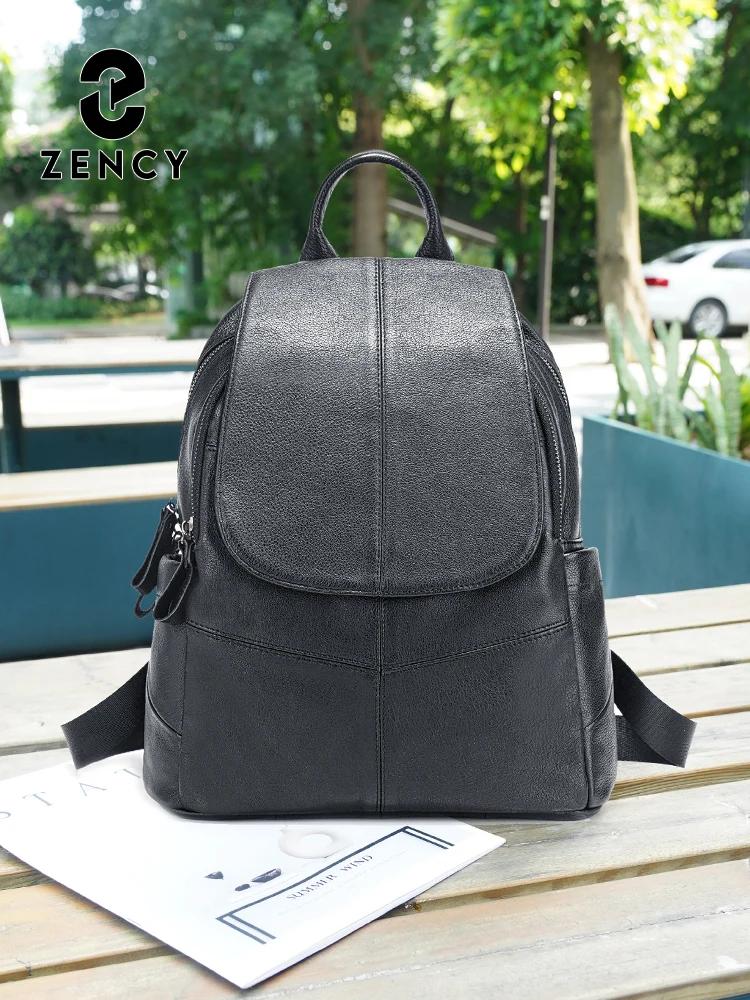 Zency Sac à dos 100% cuir véritable pour femme, sac à dos noir pour le voyage et le travail