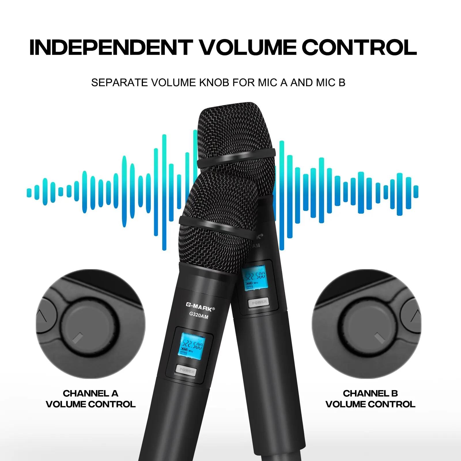 Sans fil Microphone G-MARK G320AM Professionnel UHF 2 Canaux Karaoké Mic De Poche Automatique Fréque