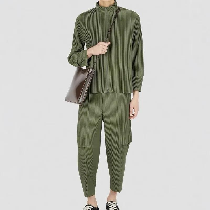 Miyake – veste plissée pour hommes, garde-robe, veste décontractée, ample, manches longues, fermetur