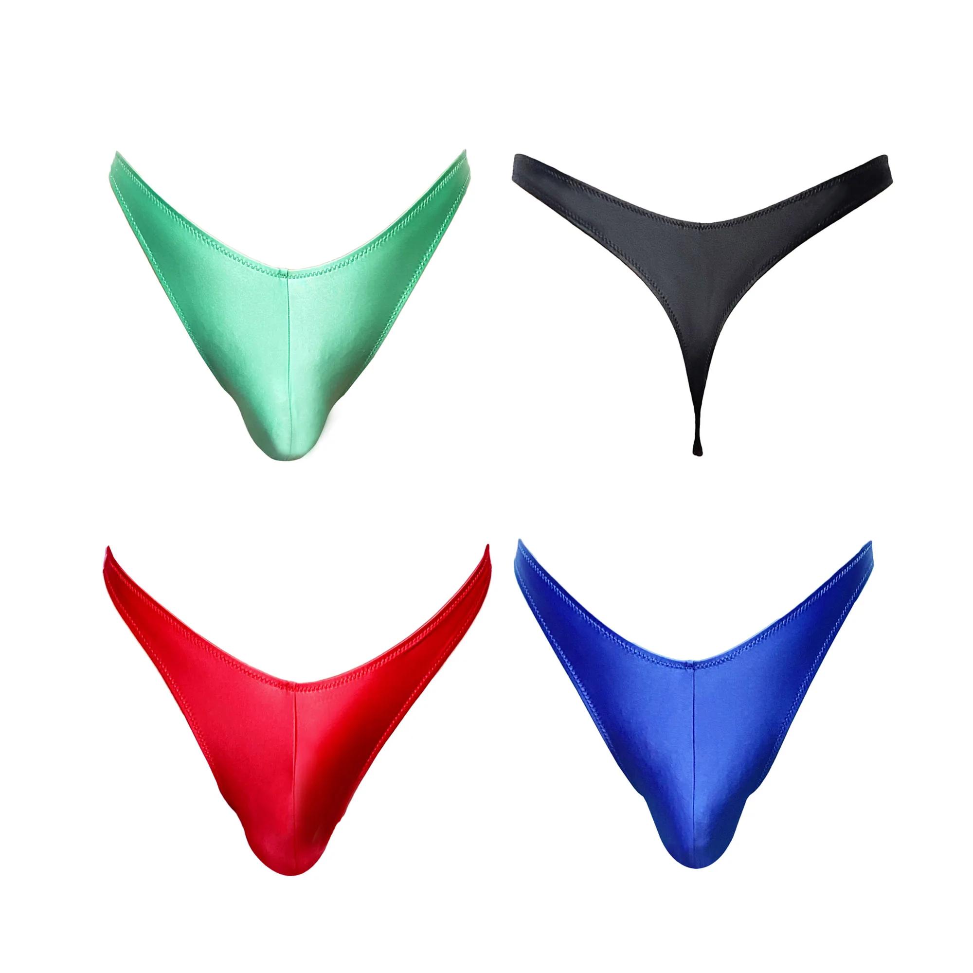 String pour hommes taille basse en satin brillant - Sous-vêtement V-shape confortable et stylé