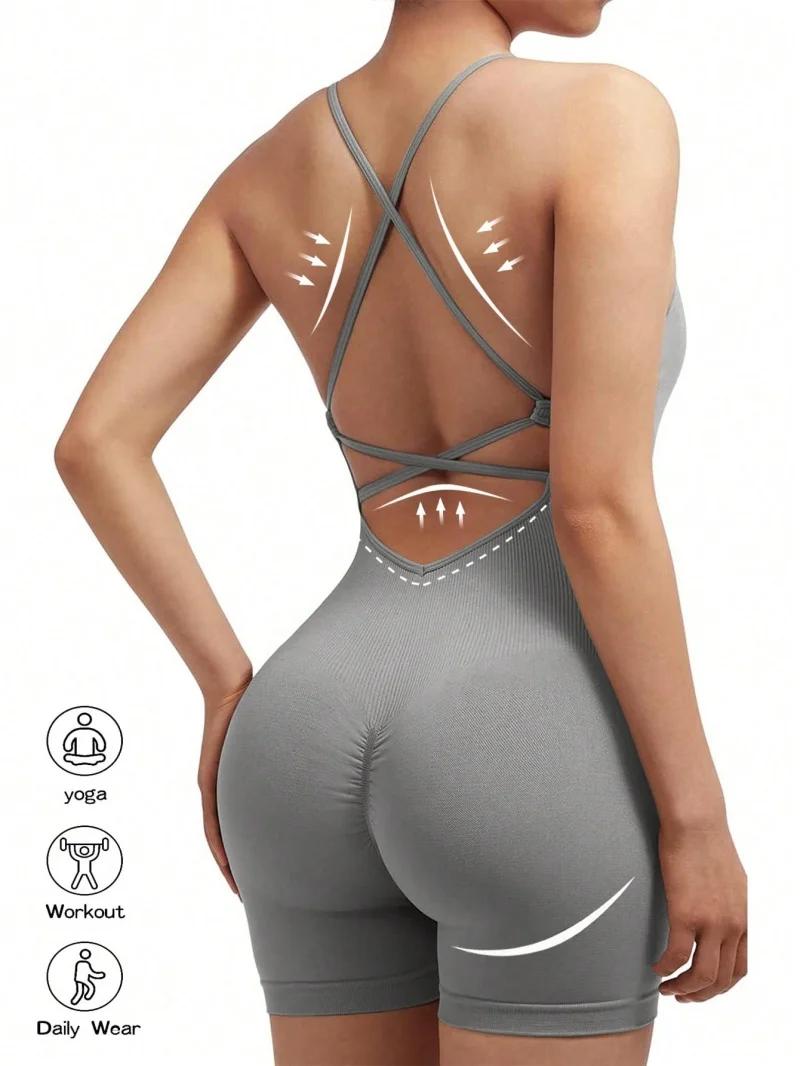 Combinaison de Fitness Sexy pour femmes, combishort de sport réglable croisé, une pièce, combinaison