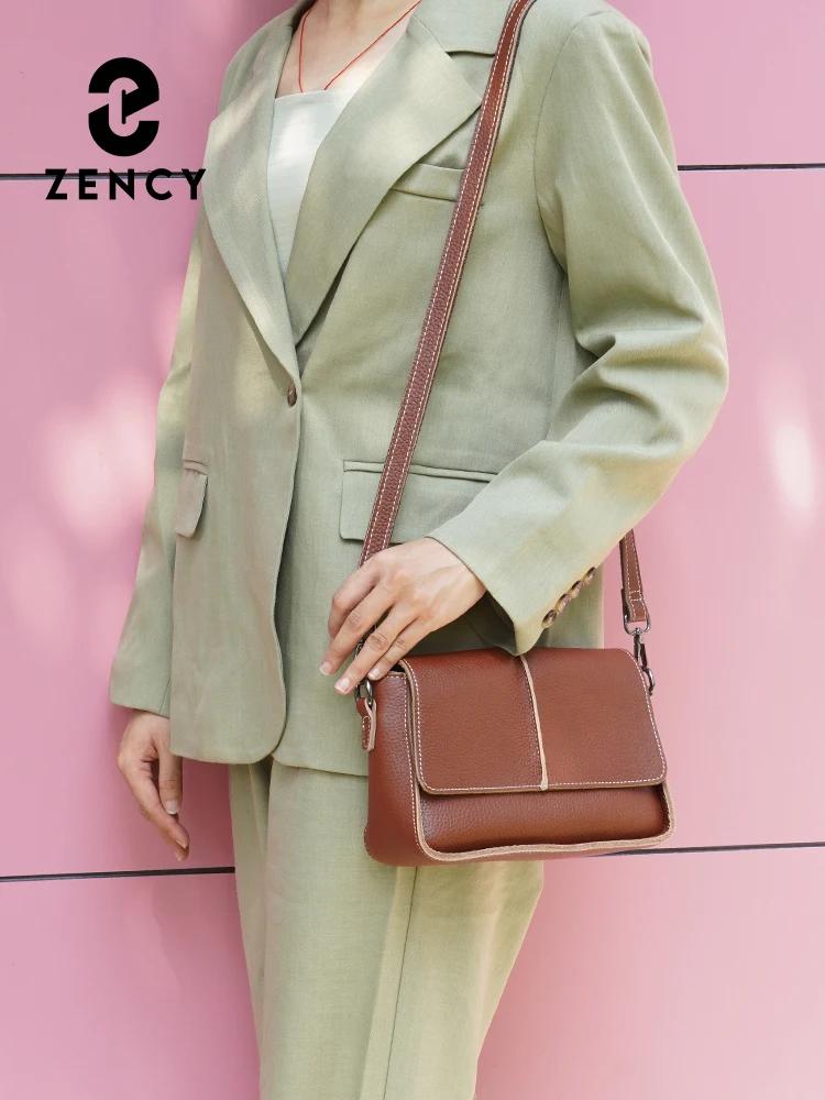 Zency-Sac à main en cuir de vachette pour femme, sac messager rétro, sac carré simple, petit rabat,