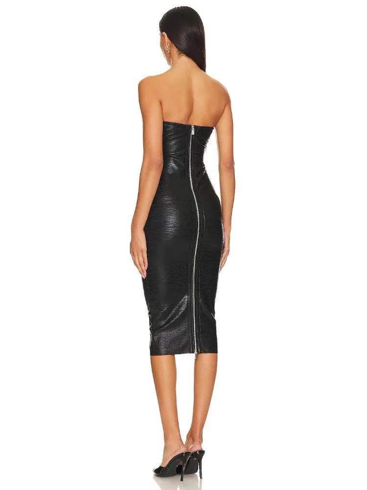 Robe à bandes moulante sans bretelles pour femmes, couleur feuille noire, Sexy, mode, soirée, fête d