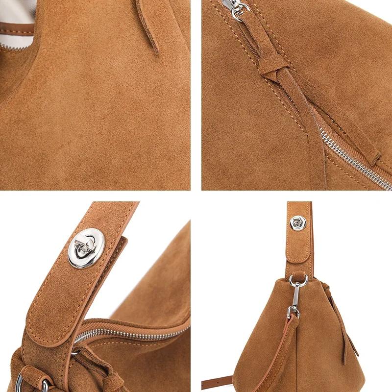 Sacs à bandoulière en cuir de vache en daim pour femmes, grand fourre-tout Boston en daim souple et
