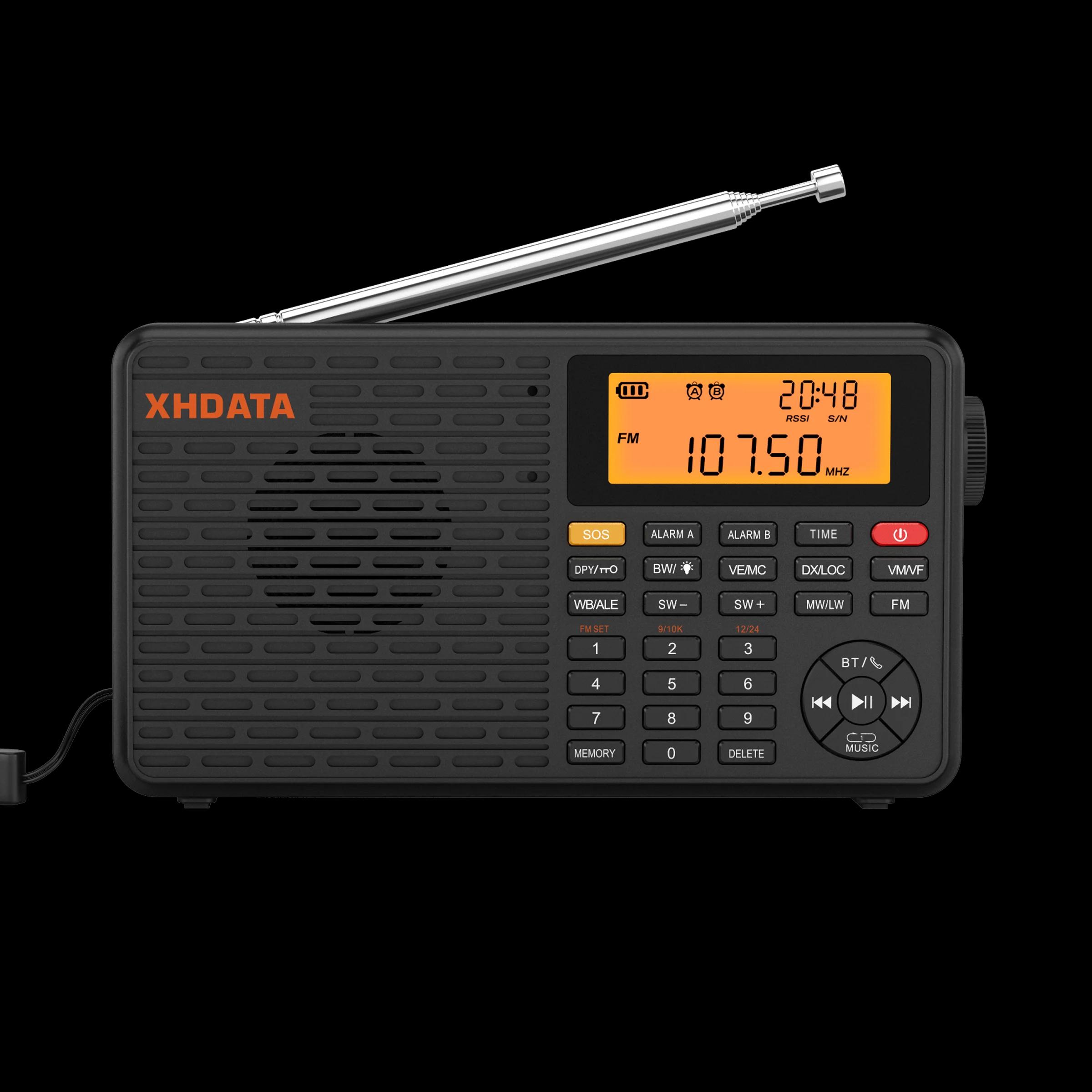 XHDATA Dnight WB Radio Portable AM FM Stéréo SW MW LW Réveil Numérique Radio Batterie Rechargeable U