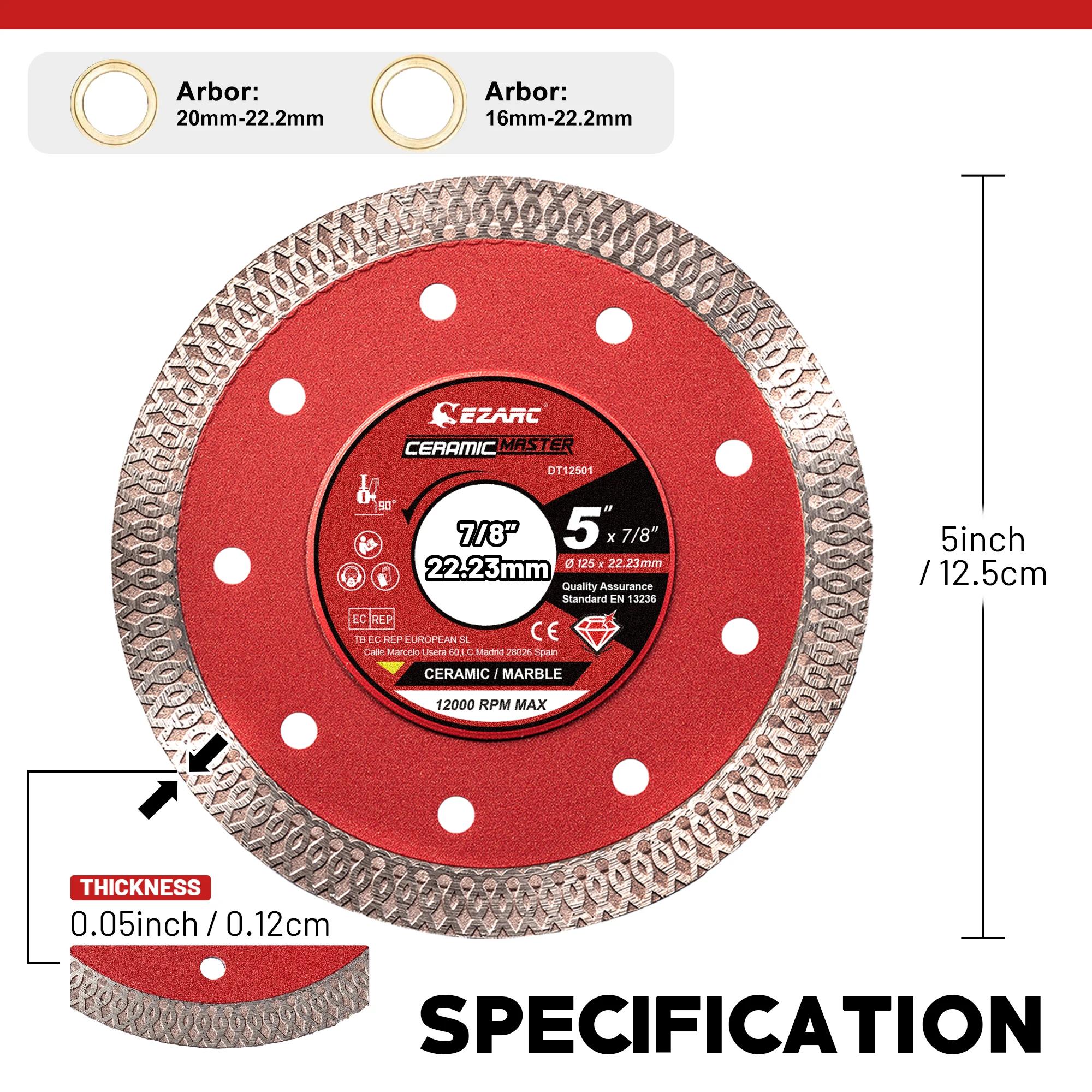 Lame diamantée super fine EZARC 5''/4.5'' (2 pièces) pour porcelaine/céramique/granit/marbre, disque