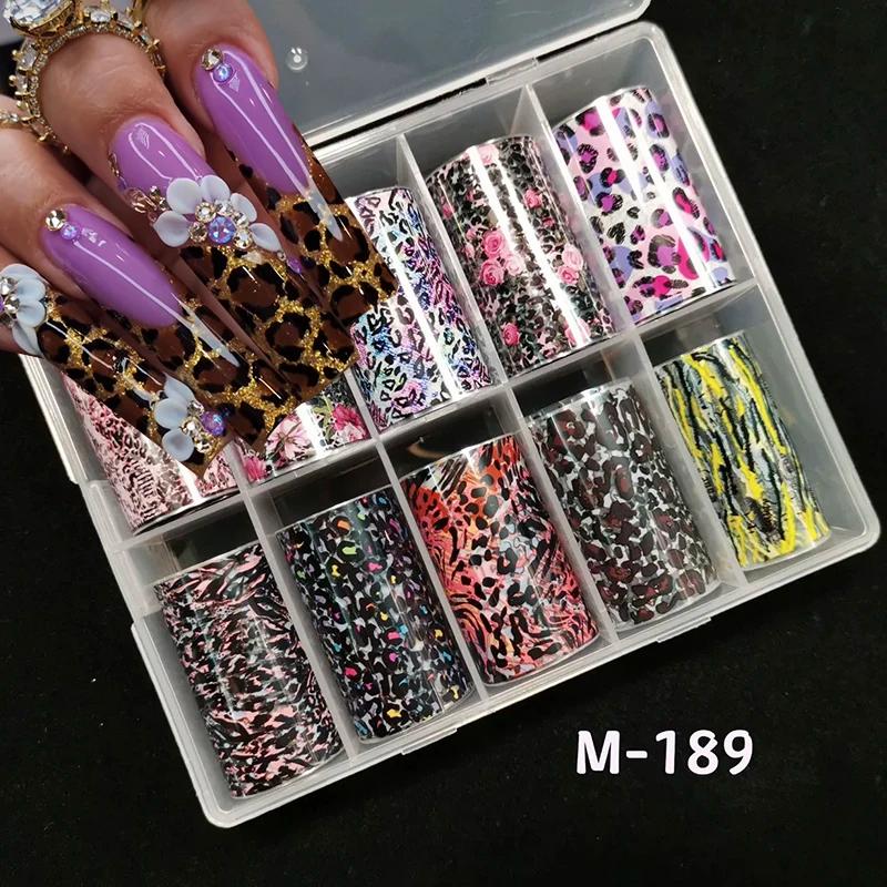 10 rouleaux de papier de transfert imprimé léopard, feuille pour Nail Art, décalcomanies de transfer