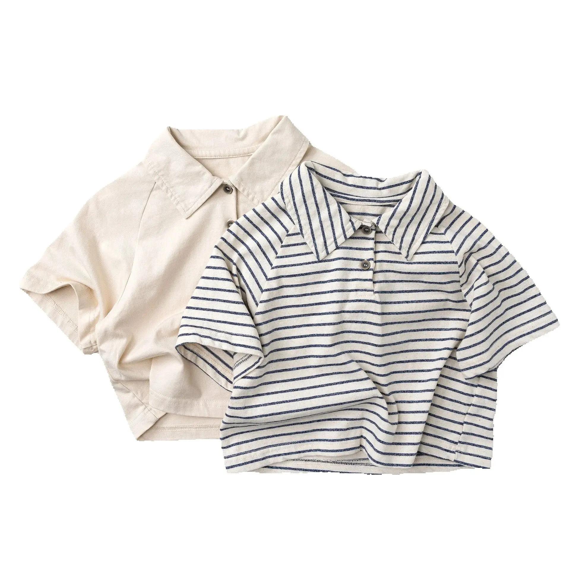 T-shirt polo en coton unisexe pour enfants de style coréen, respirant, à manches courtes, pour garço