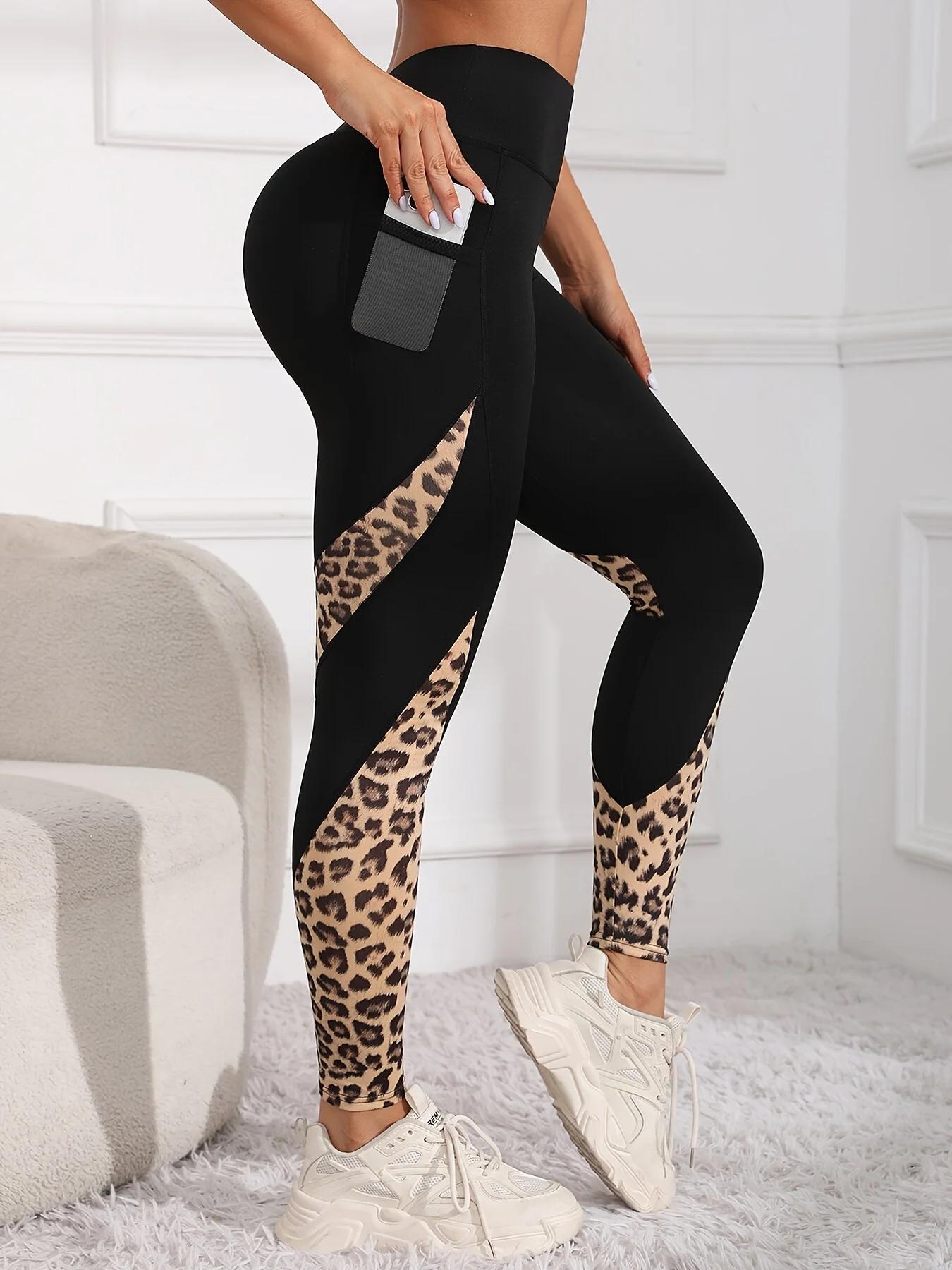 Pantalon de Yoga ajusté imprimé léopard pour femmes avec poches, Leggings de Fitness extensibles pou