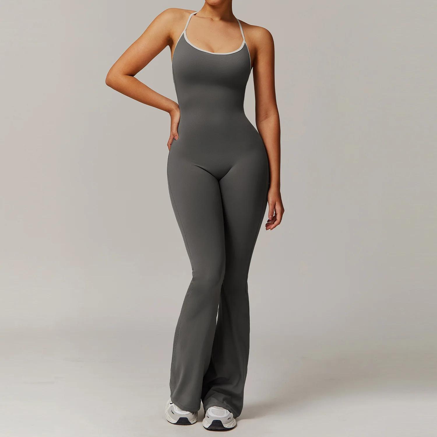 Femmes mince combinaison de gymnastique v-back décontracté Fitness barboteuses femme sport entraînem