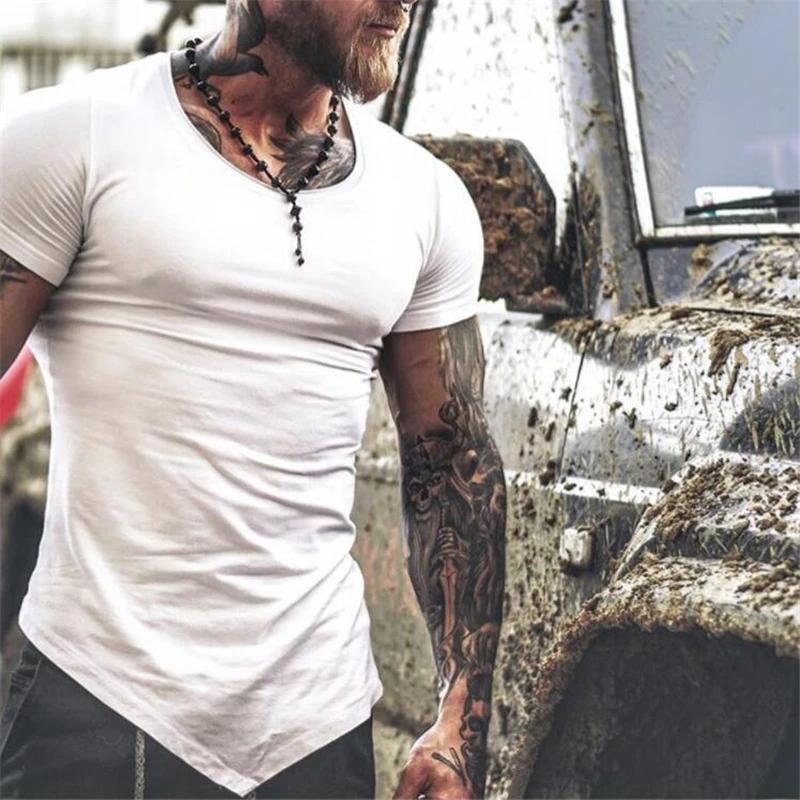 Couleur unie hommes course Sport T-Shirt hauts coton respirant à manches courtes coupe ajustée T-Shi
