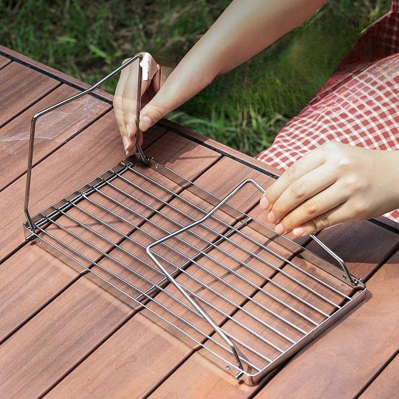 Mini support de tête de poêle pliable en acier inoxydable, Portable, pour l'extérieur, ensemble de s