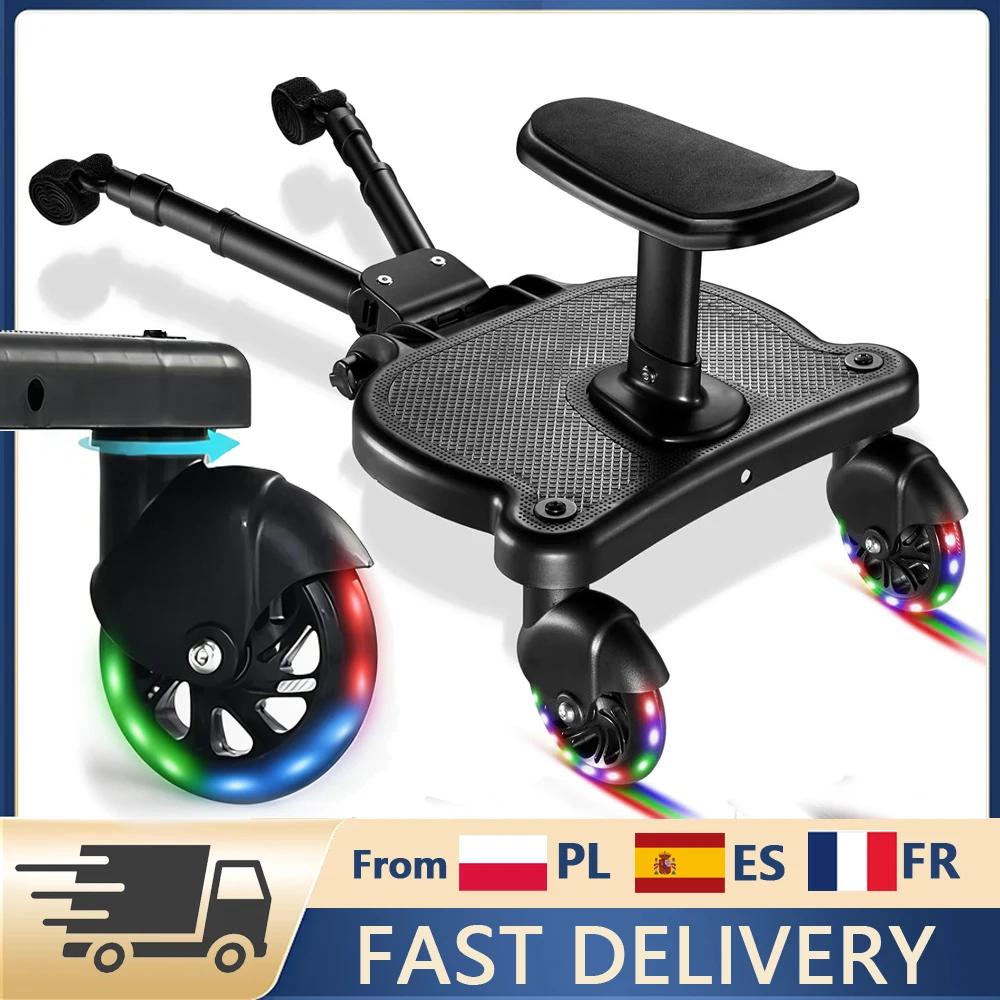 Planche à roulettes universelle pour poussette avec roues lumineuses clignotantes, accessoire 2-en-1