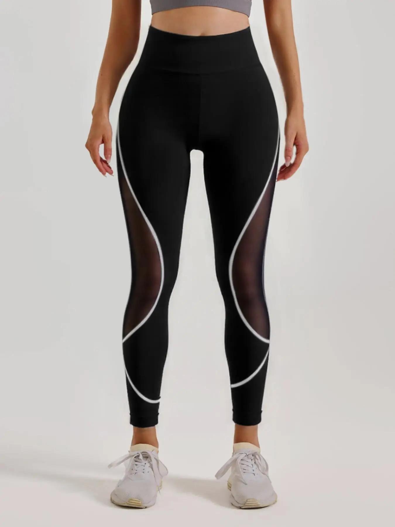 Leggings de sport en maille latérale Patchwork pour femmes, Leggings de Yoga taille haute, vêtements