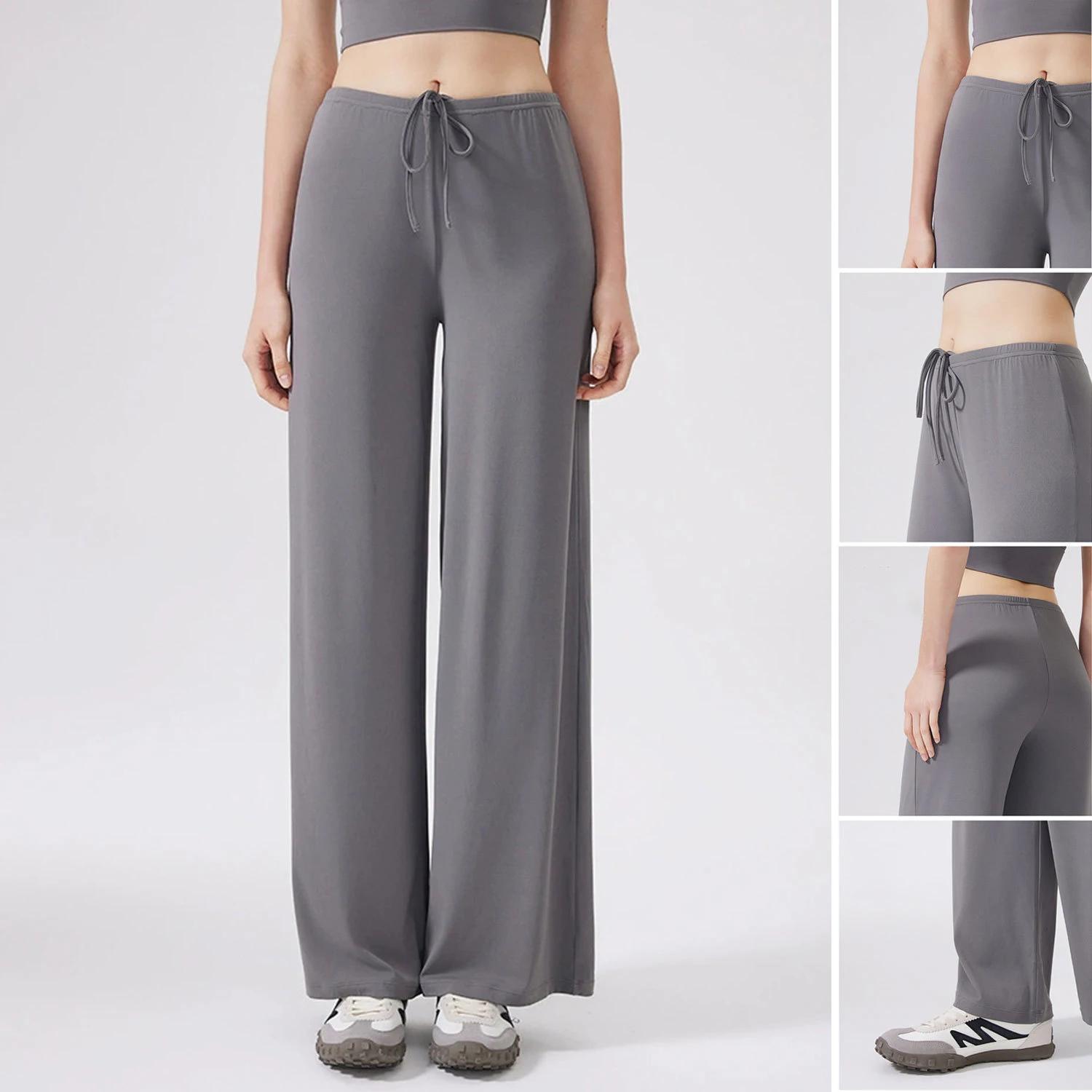 Pantalon de Yoga à jambes larges et douces pour femmes, taille élastique, rafraîchissant, respirant,