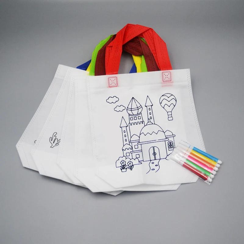 20 pièces bricolage Graffiti sac marqueurs de coloriage peinture à la main sacs Non tissés pour enfa