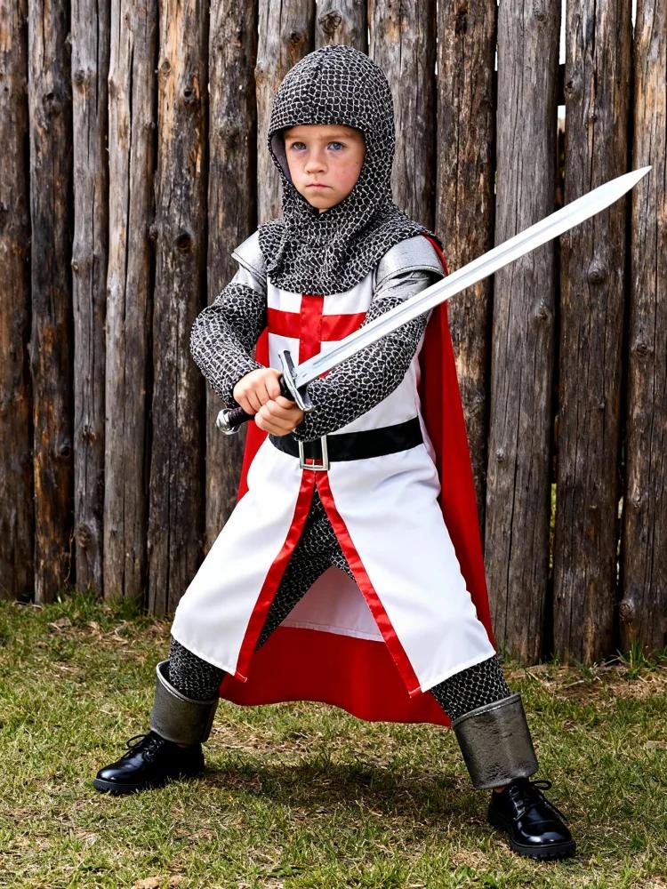 Costume de Chevalier Templier Médiéval pour Enfants, Tenue de Guerrier Croisé d'Halloween pour Garço