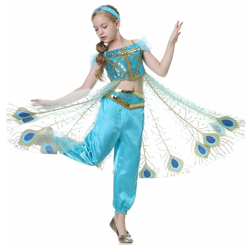Robe de princesse Jasmine pour filles, lampe magique, Costume de fête d'anniversaire, Cosplay Aladdi