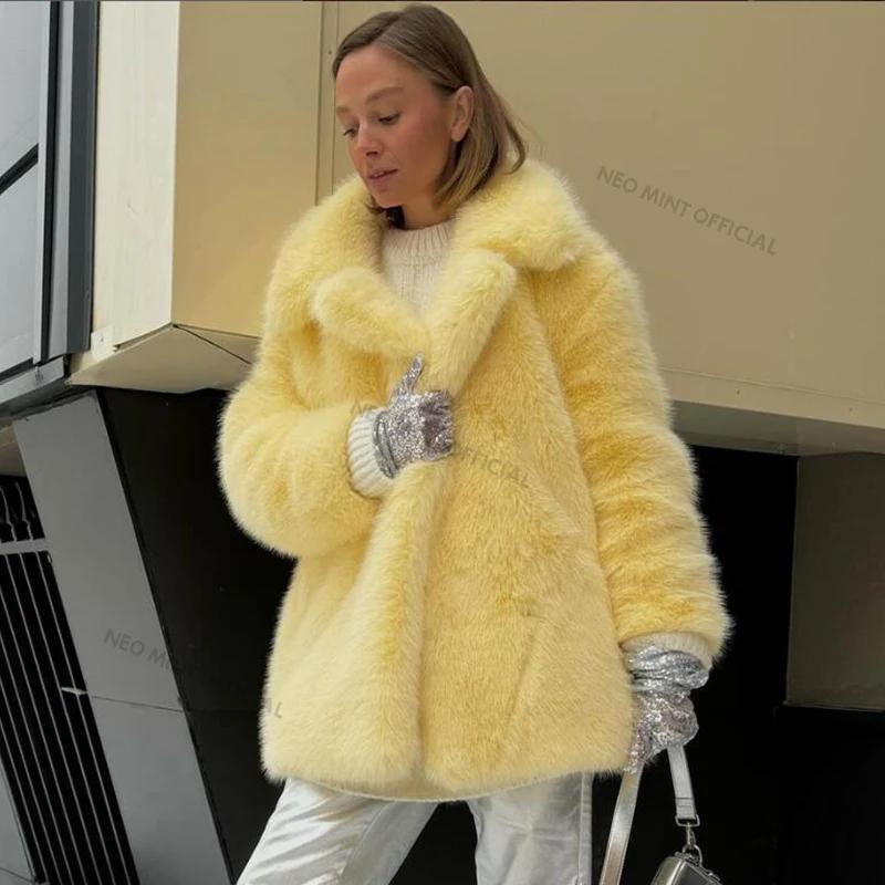 Neo Mint femmes hiver 2024 haute qualité luxe fausse fourrure manteau épaissir chaud pardessus vêtem