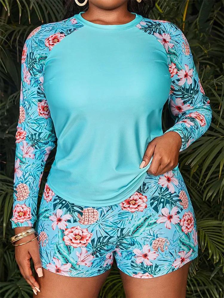 Maillot de bain deux pièces femme grande taille manches longues - Protection solaire été 2024 Tankini