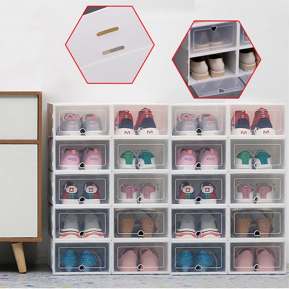 Boîtes à chaussures pliables, organisateurs de chaussures en plastique, étuis de rangement empilable