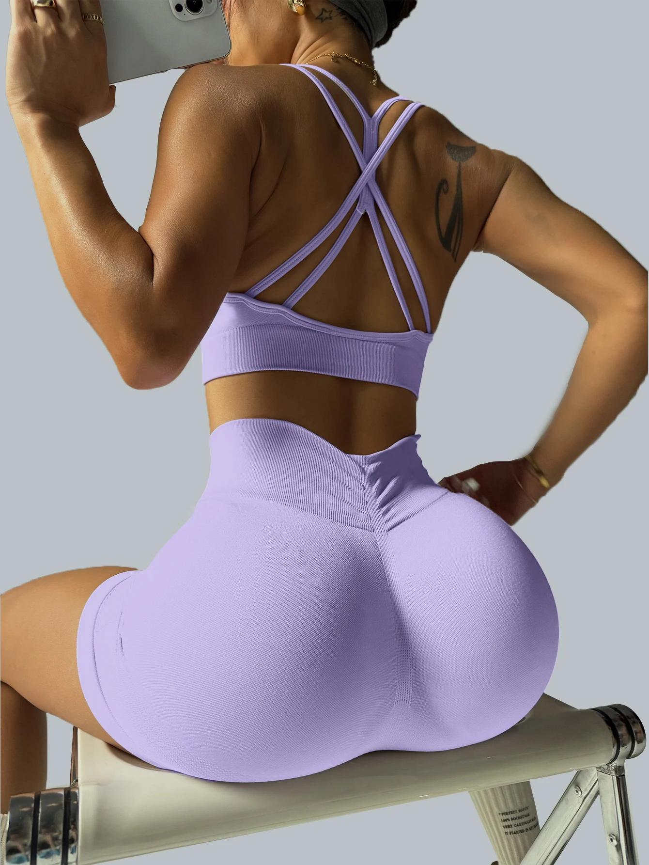Ensemble de sport sans couture pour femmes, 2 pièces, combinaison de Yoga, soutien-gorge de Fitness