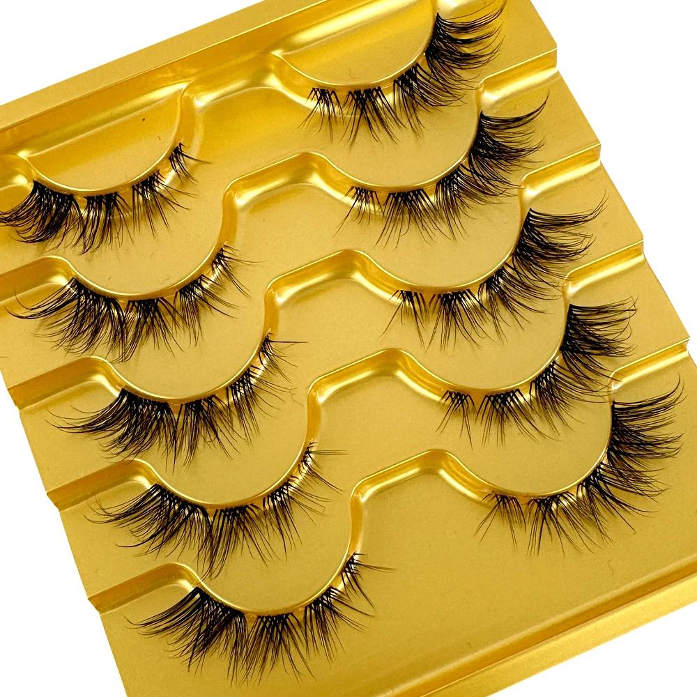 5 paires de cils de vison bande Invisible Extension de cils Faux cils naturels croix grappe fée 3D F