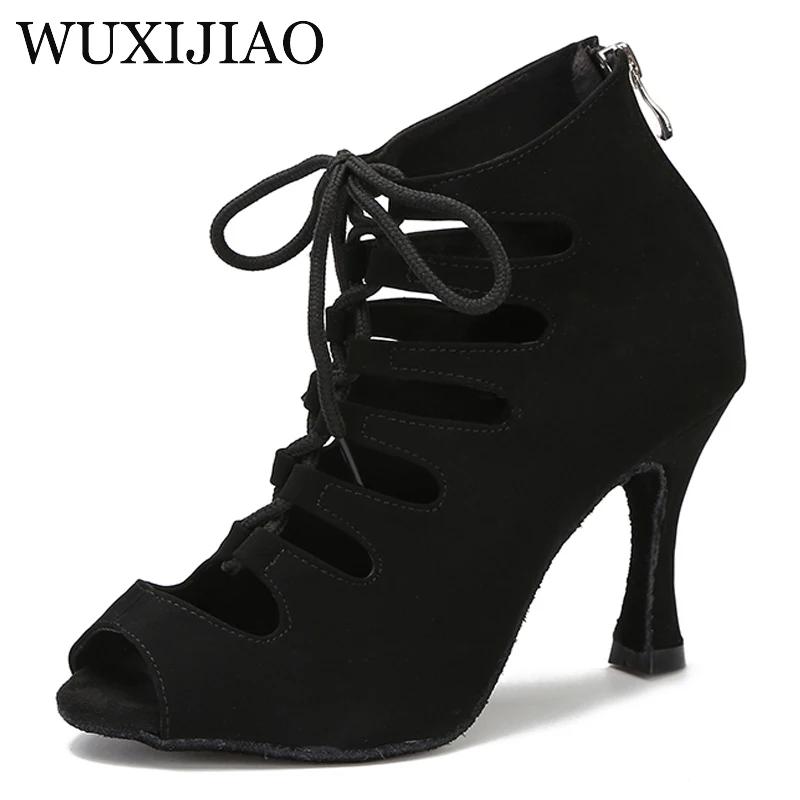 Chaussures de danse latine noires femmes Tango Salsa Rumba salle de bal bottes de danse en Satin fem