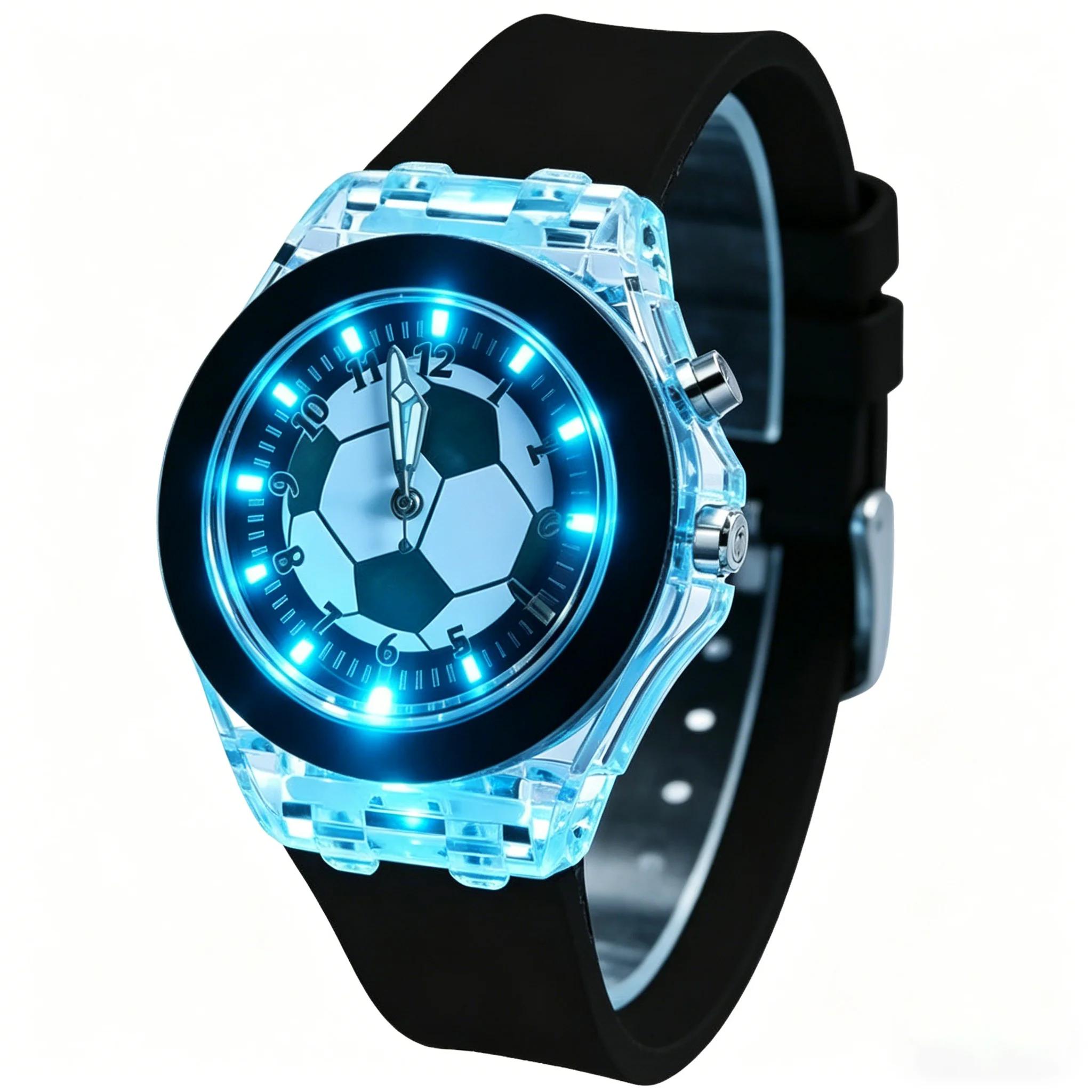 Montre de football, montre-bracelet de sport à LED avec bracelet en silicone, montre à quartz décont