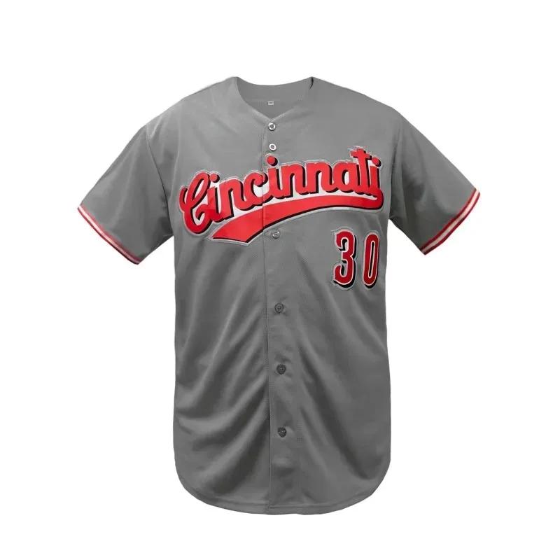 Hommes # 30 Maillot de baseball Cincinnati Chemise de baseball cousue Coupe ample, haut de sport à m
