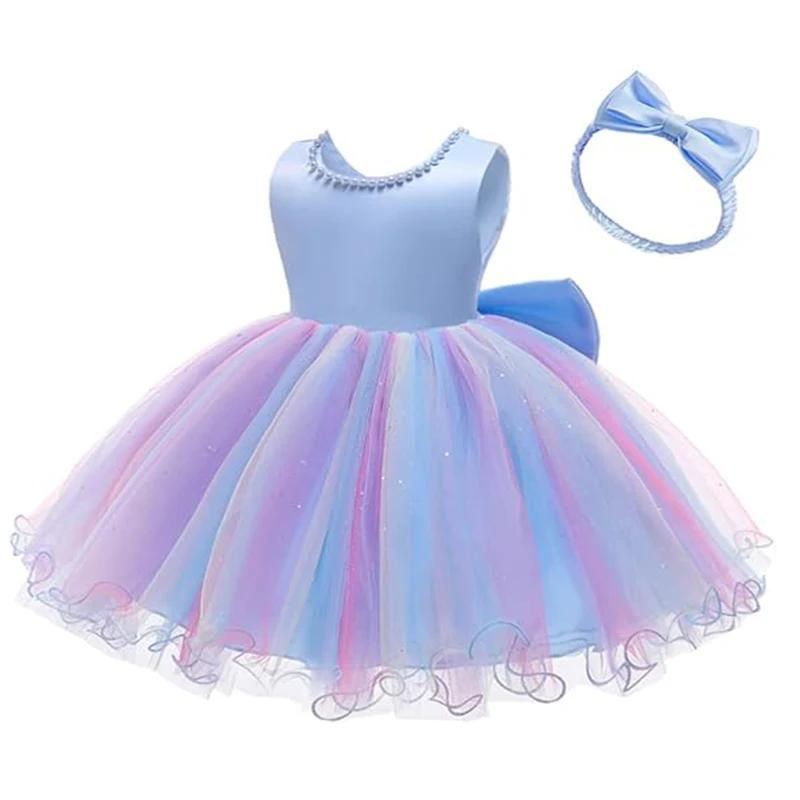 Robes de bébé fille 1er fête d'anniversaire dos nu broderie élégant grand nœud mariage blanc Tutu ro