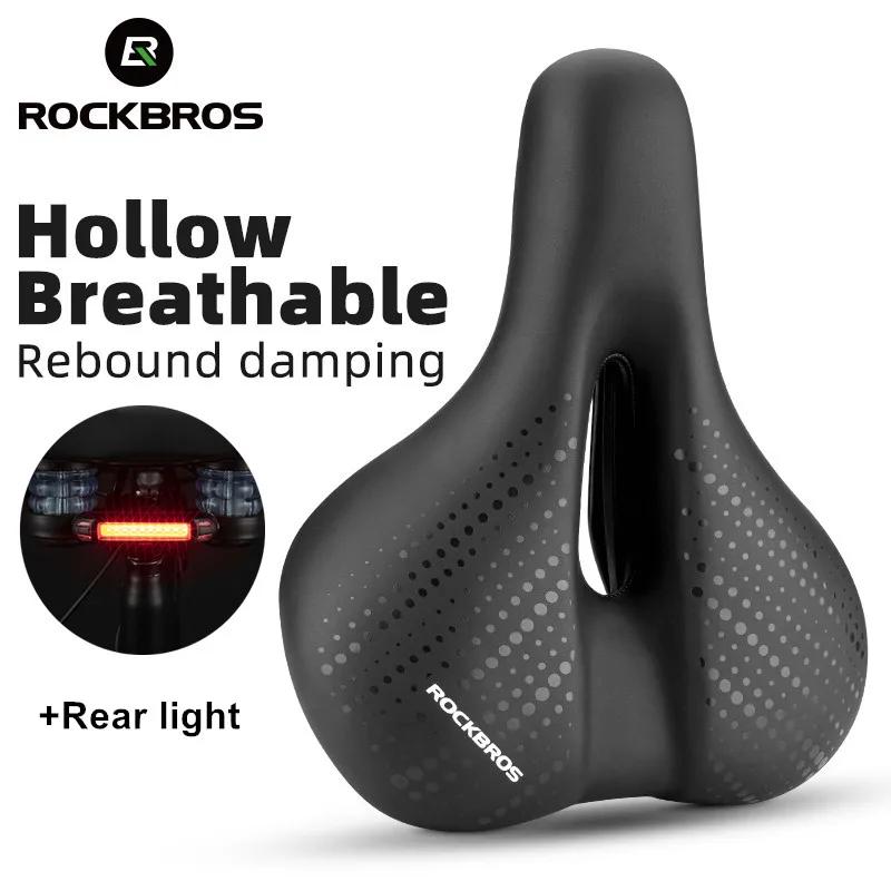 ROCKBROS-Selle de vélo avec feu arrière creux respirant et doux, siège de VTT, absorption des chocs,