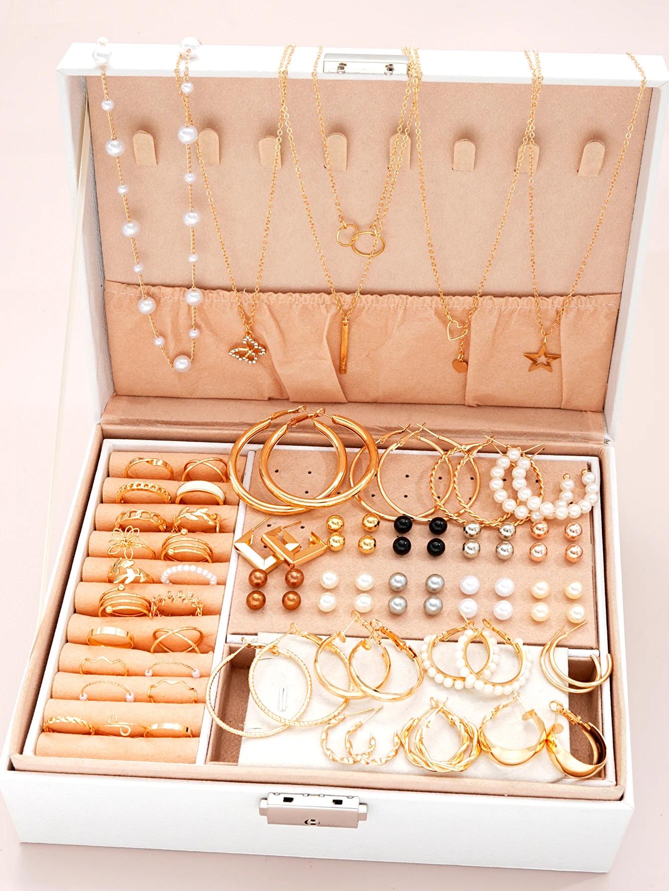 86 pièces/ensemble boucles d'oreilles en perles élégantes, collier multicouche, clous d'oreilles, ba