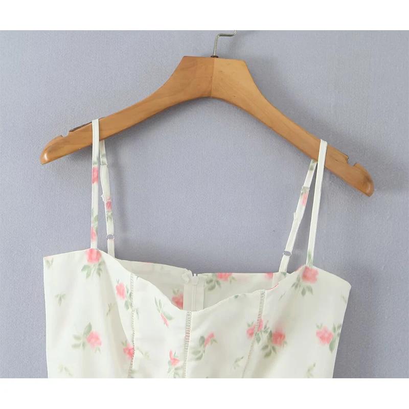 YENKYE Sexy bretelles Spaghetti imprimé fleuri Mini robes femmes taille basse a-ligne été vacances R