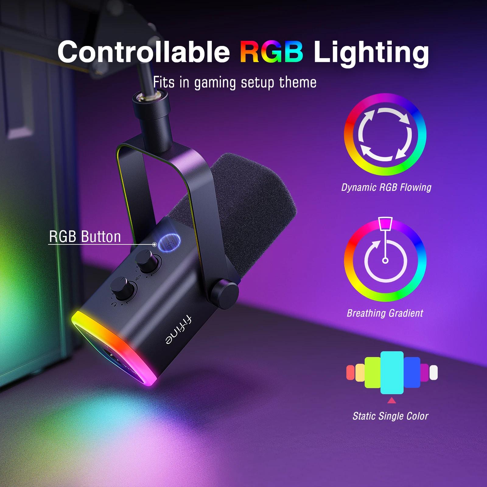 Kit de microphone de jeu FIFINE XLR/USB avec prise casque/muet/rvb/support de bras, ensemble de micr